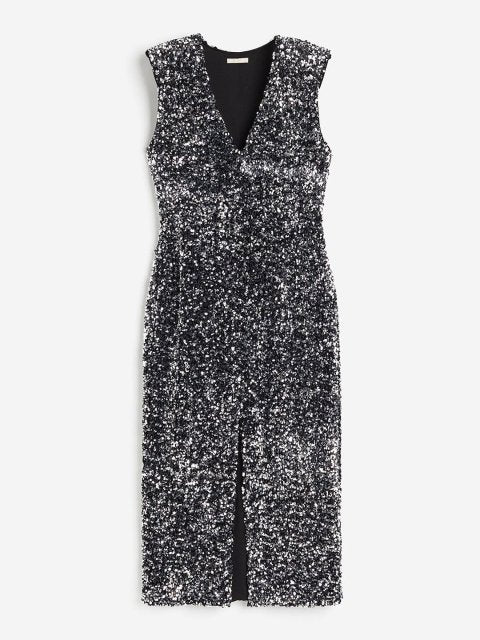 H&M Sequined Slit-Hem Dress