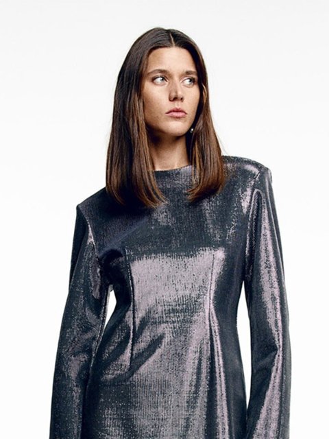 H&M Shiny Shoulder-Pad Dress