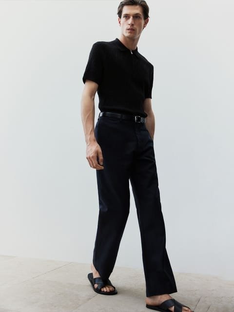 H&M Slim Fit Cable-Knit Polo Shirt