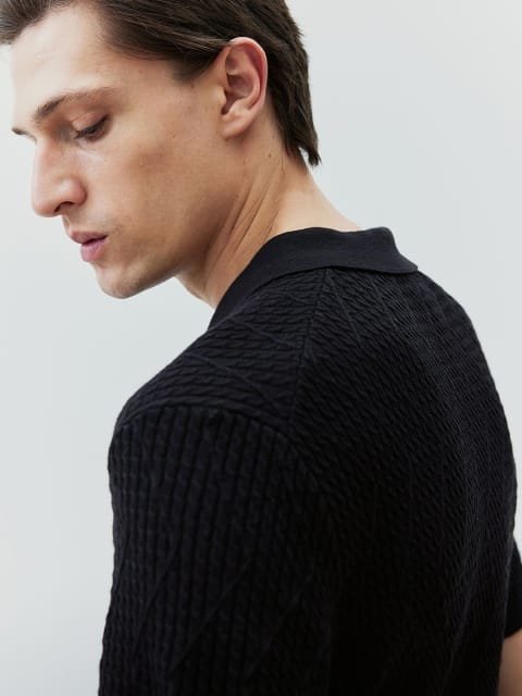 H&M Slim Fit Cable-Knit Polo Shirt