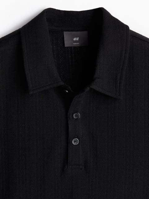 H&M Slim Fit Textured Jersey Polo Tshirts