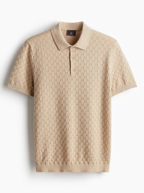 H&M Slim Fit Textured-Knit Polo Shirt