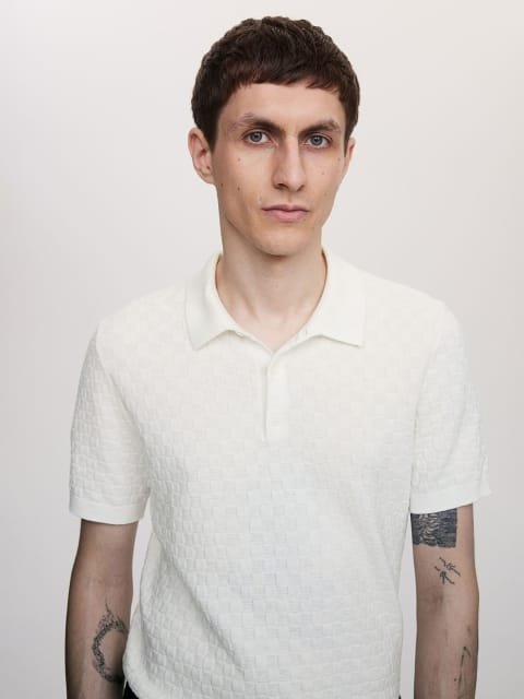 H&M Slim Fit Textured-Knit Polo Shirt
