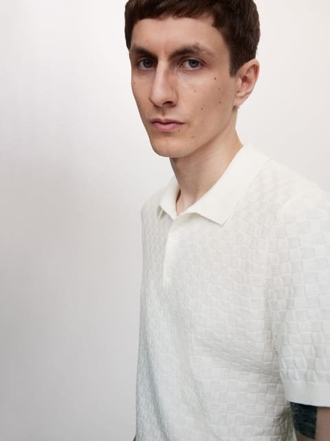 H&M Slim Fit Textured-Knit Polo Shirt