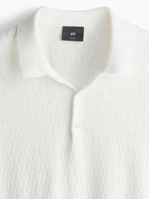 H&M Slim Fit Textured-Knit Polo Shirt