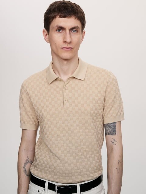 H&M Slim Fit Textured-Knit Polo Shirt