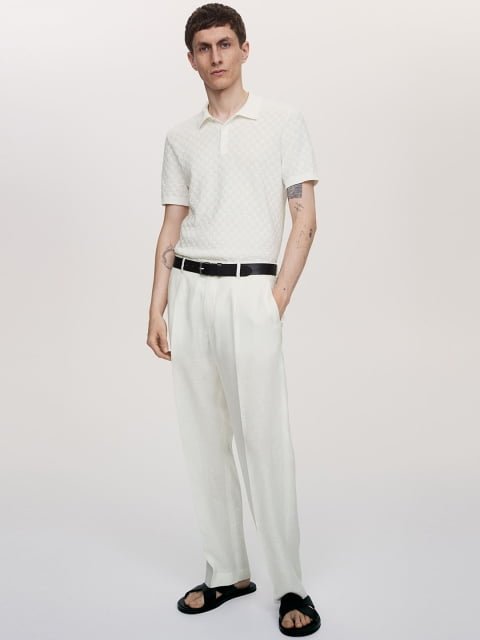 H&M Slim Fit Textured-Knit Polo Shirt