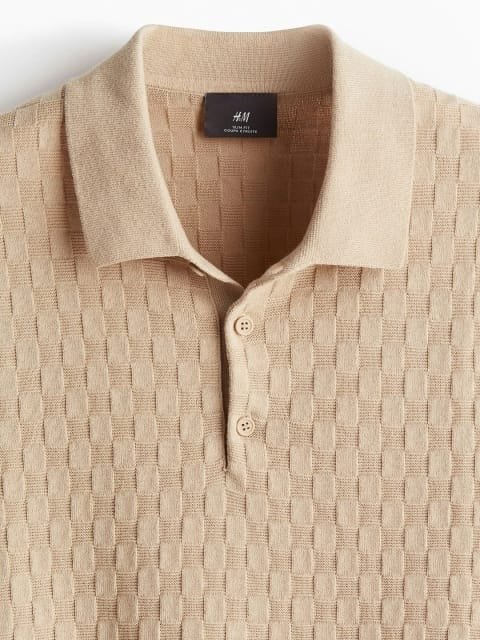 H&M Slim Fit Textured-Knit Polo Shirt