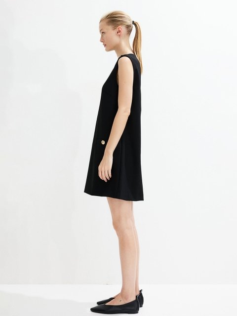 H&M Solid Button-Detail A-Line Mini Dress