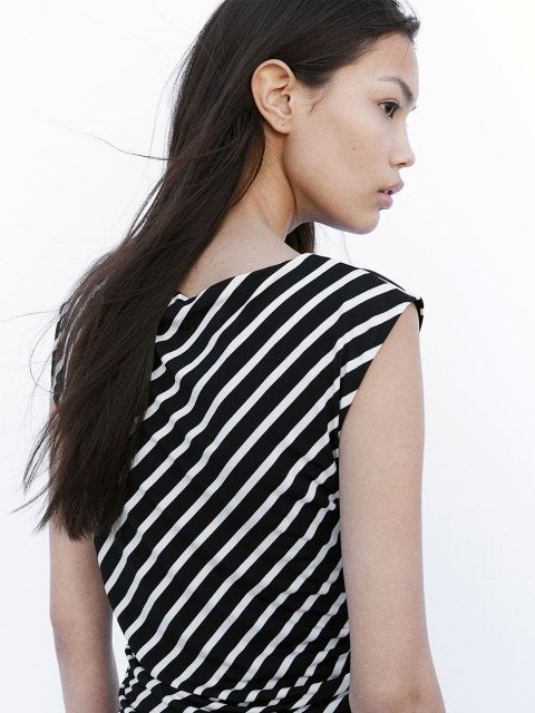 H&M Striped Cap Sleeve Sheath Midi Dress