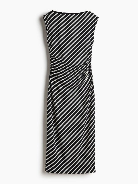 H&M Striped Cap Sleeve Sheath Midi Dress