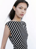 H&M Striped Cap Sleeve Sheath Midi Dress