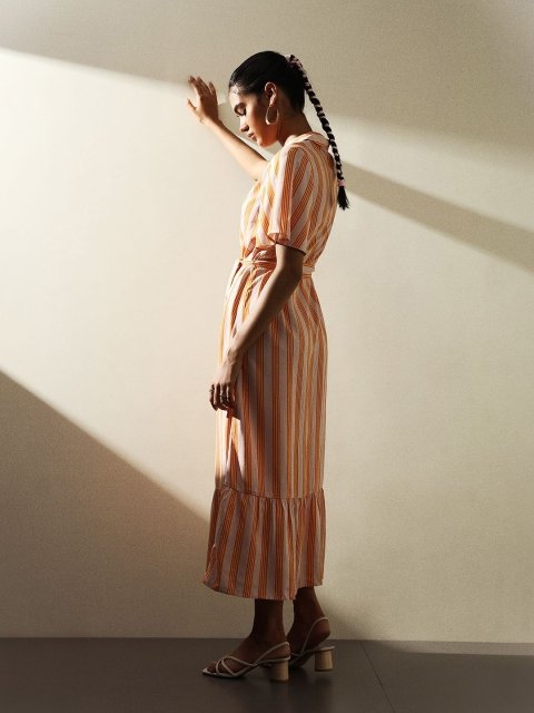 H&M Striped Fit & Flared Maxi Dress