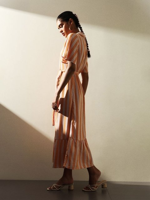 H&M Striped Fit & Flared Maxi Dress