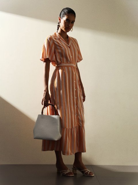 H&M Striped Fit & Flared Maxi Dress
