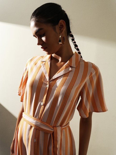 H&M Striped Fit & Flared Maxi Dress
