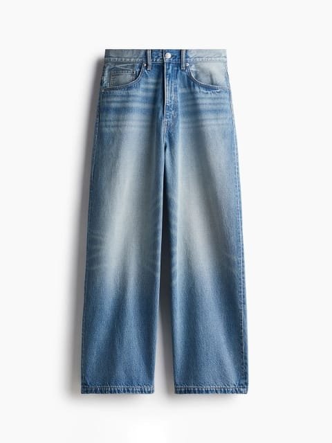H&M Super Baggy Mid-Rise Wide Leg Light Fade Jeans
