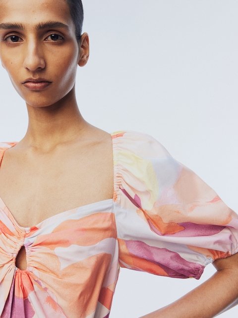 H&M Sweetheart-Neck Poplin Dress