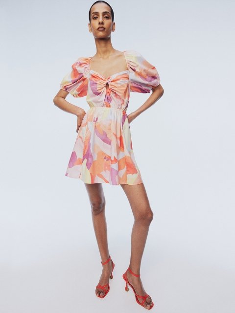 H&M Sweetheart-Neck Poplin Dress