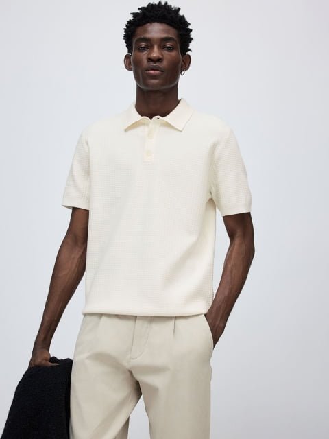 H&M Textured Knit Polo T-Shirt