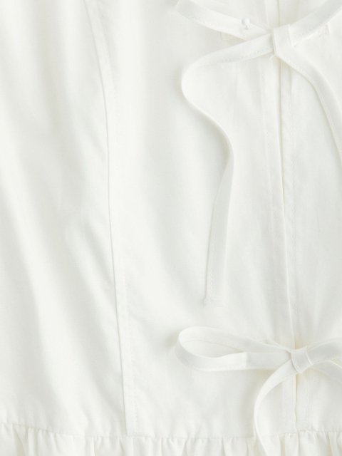H&M Tie-Detail Puff Sleeve Pure Cotton A-Line Dress