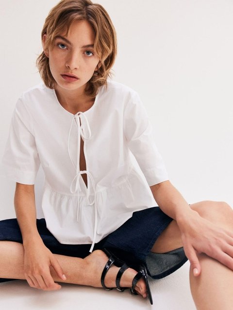 H&M Tie-Front Poplin Blouse