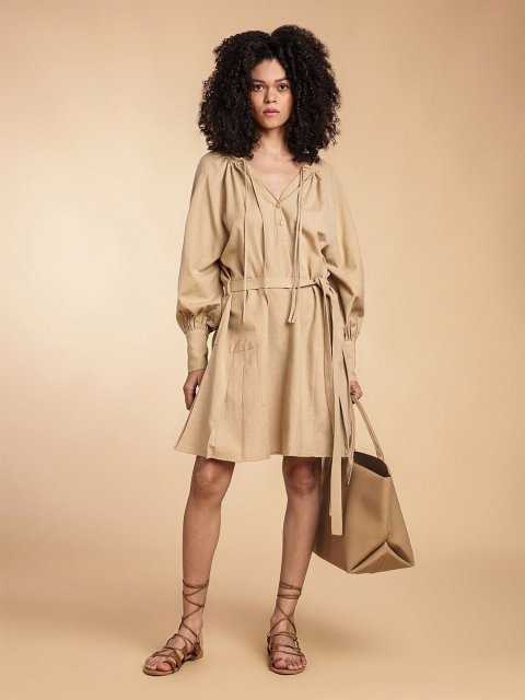 H&M Tie-Up Neck Bishop Sleeves A-Line Dress