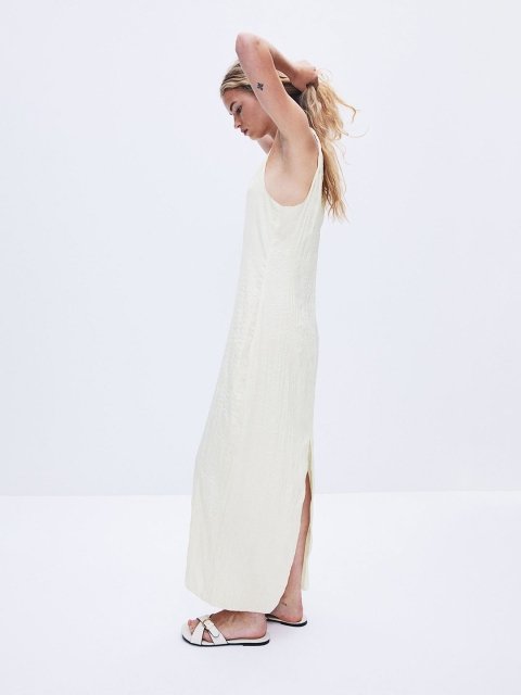 H&M Twist-Detail Crinkled Satin Maxi Dress