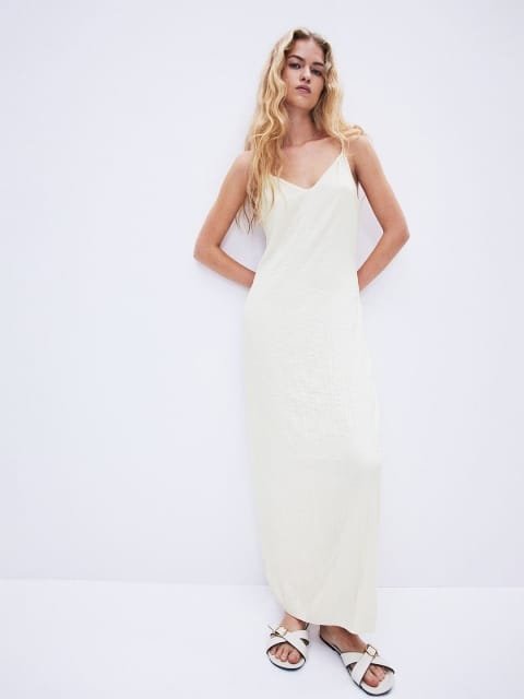 H&M Twist-Detail Crinkled Satin Maxi Dress