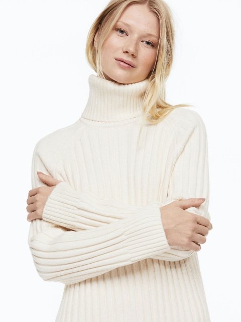 H&M White Polo-Neck Dress