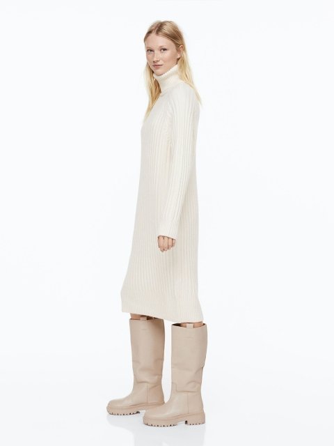 H&M White Polo-Neck Dress