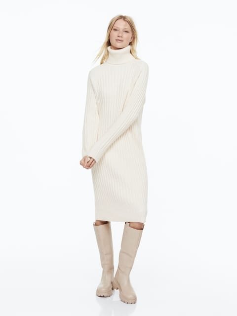 H&M White Polo-Neck Dress