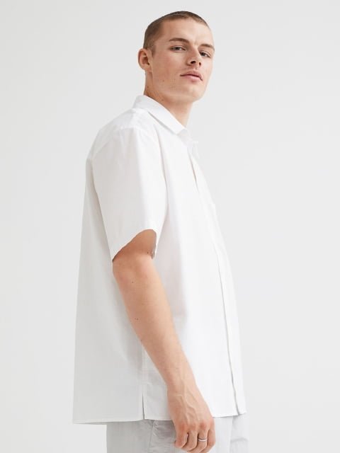 H&M White Relaxed Fit Short-Sleeved Shirt