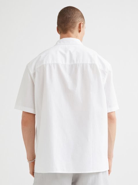 H&M White Relaxed Fit Short-Sleeved Shirt