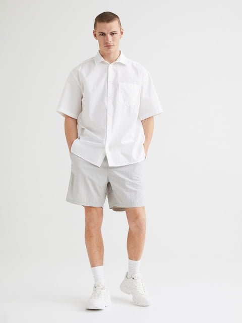 H&M White Relaxed Fit Short-Sleeved Shirt