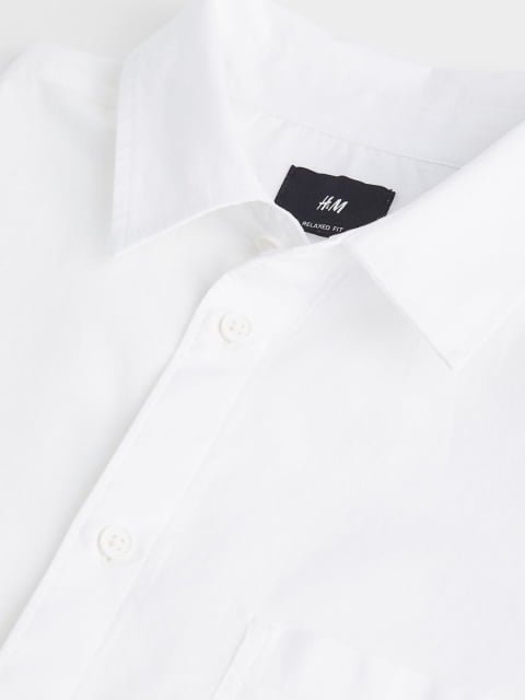 H&M White Relaxed Fit Short-Sleeved Shirt