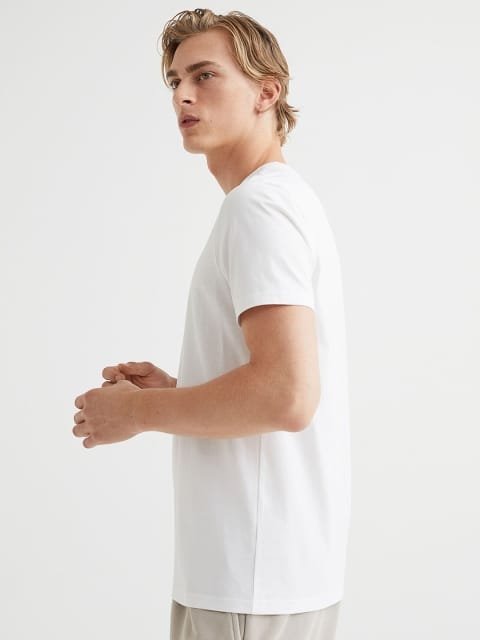 H&M White Slim Fit Pima Cotton T-Shirt