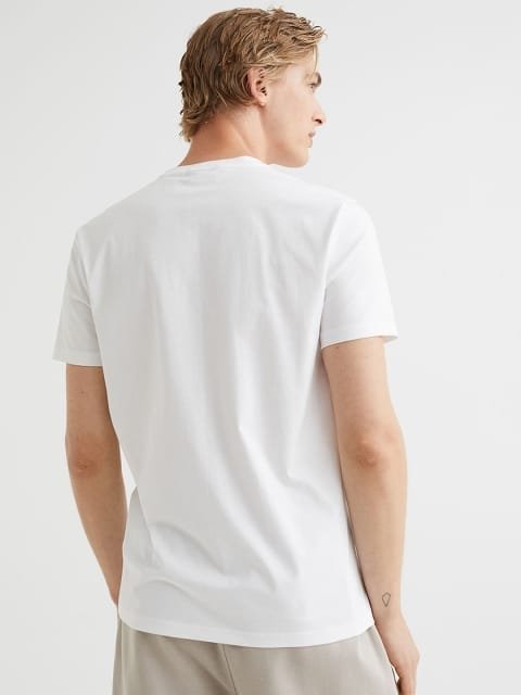 H&M White Slim Fit Pima Cotton T-Shirt