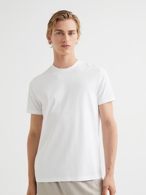 H&M White Slim Fit Pima Cotton T-Shirt