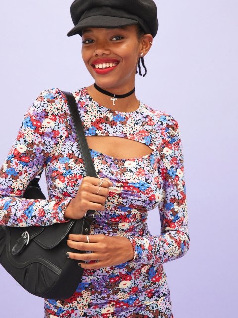 H&M Woman Multicoloured Gathered cut-out dress