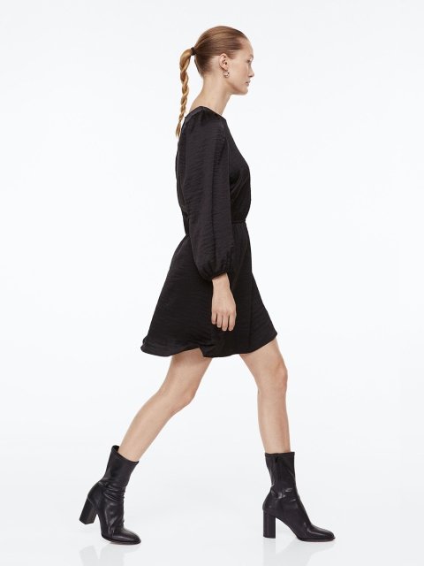 H&M Women Balloon-Sleeved Crinkled Dress