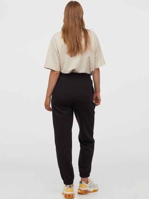 H&M Women Black Cotton-Blend Sweatpants