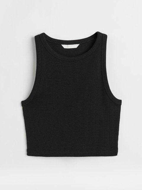H&M Women Black Cropped Vest Top