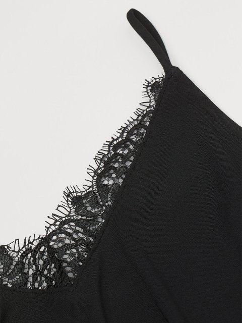 H&M Women Black Lace-Trimmed Cami Top