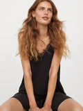 H&M Women Black Lace-Trimmed Cami Top