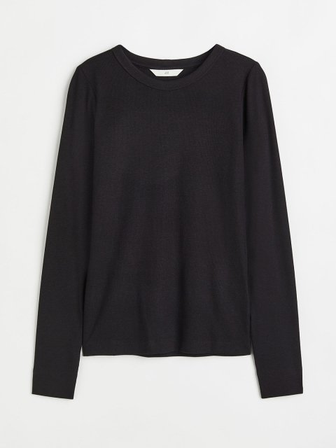 H&M Women Black Ribbed Modal-Blend Top