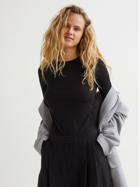 H&M Women Black Ribbed top