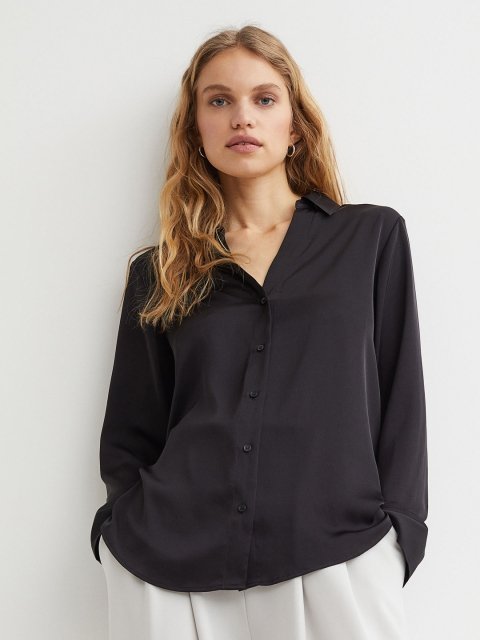 H&M Women Black V-Neck Blouse