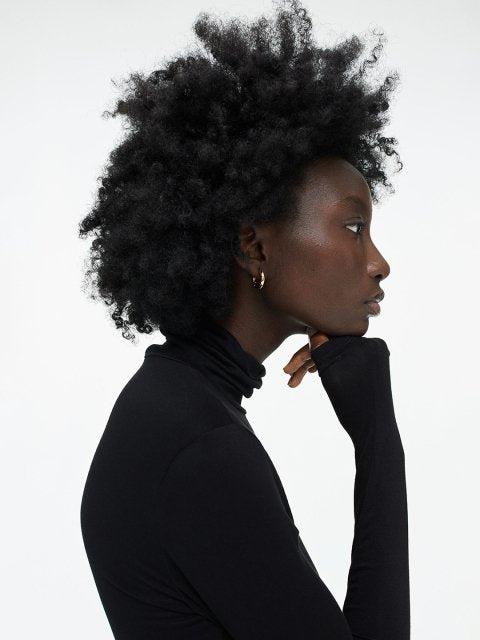 H&M Women Black Viscose Polo-Neck Top