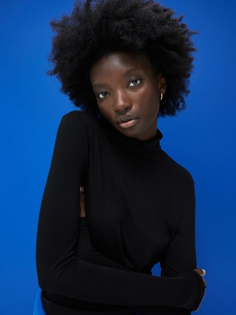 H&M Women Black Viscose Polo-Neck Top